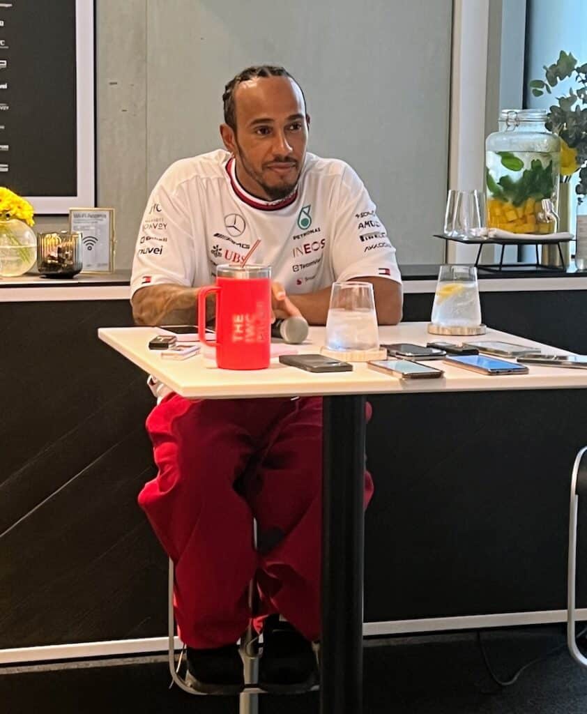 Lewis Hamilton answering questions on Thursday in Abu Dhabi