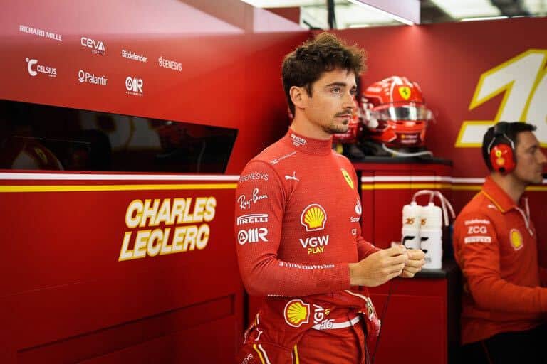 Charles Leclerc in the garage