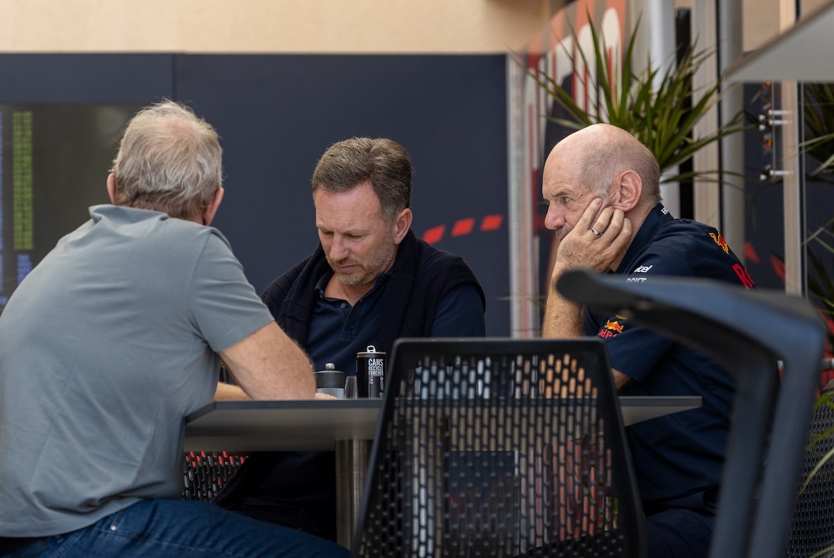 Helmut Marko, Christian Horner and Adrian Newey
