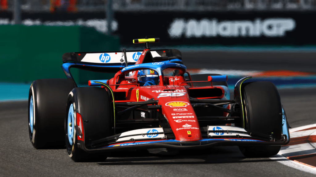 MIAMI, FLORIDA - MAY 05: Carlos Sainz of Spain driving (55) the Ferrari SF-24 on track during the