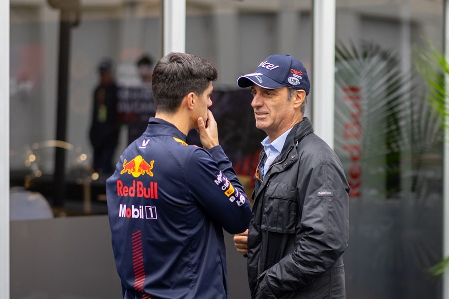 Carlos Slim Domit (right) supporting Sergio Perez and Red Bull Racing